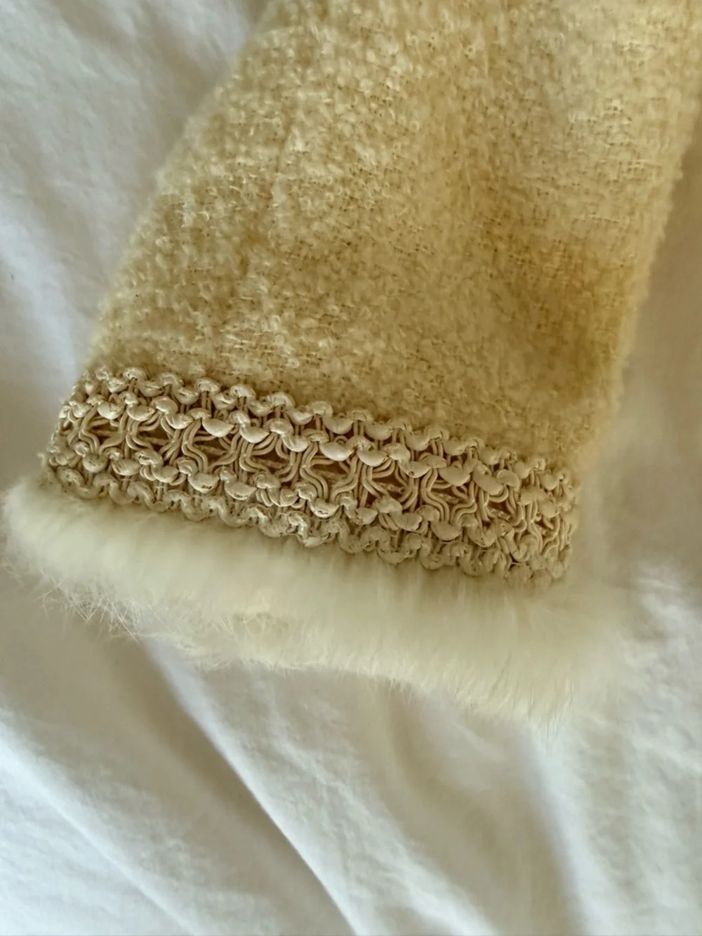 Cream Bouclé Zip-Front Jacket with Fur-Trim - Picture 4 of 5